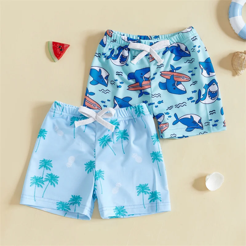 Cathery Kids Boys Swim Trunks Summer Cute Shark/Tree Print Elastic Waist Beach Board Shorts Toddler Swimwear Bathing Suits 2025