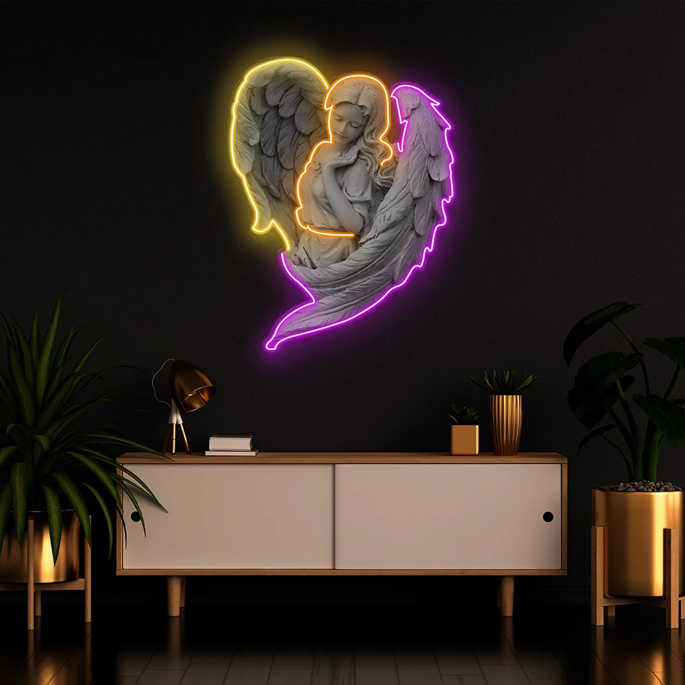 Imagem -02 - Anjo Arte Led Neon Sign Light Asas Neon Sign para Sala de Estar Decoração da Parede do Quarto Bar e Sala de Escritório Decoração Sinais