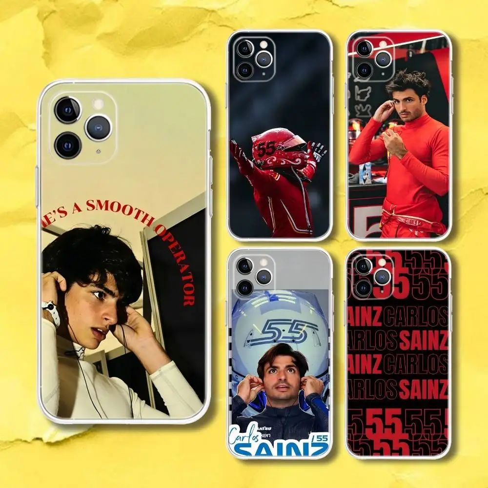 

C-Carlos 55 F-F1 S-Sainz Transparent Phone Case For iPhone 17,13,15,12,11,14,16 Pro Max Mini 7,8 Plus SE4,17E Air Fundas