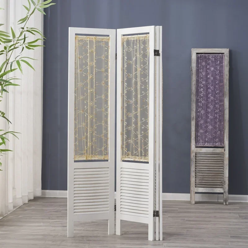 Home Office Privacy Hand-painted Wood Portable 4 Panel Folding Screen Room Dividers