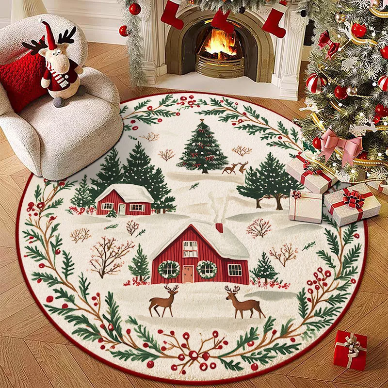 Merry Christmas Round Rug Dizziness Visual Art Carpet Santa Claus Dwarf Print New Year Christmas Gift Hallway Decor Non-slip Rug