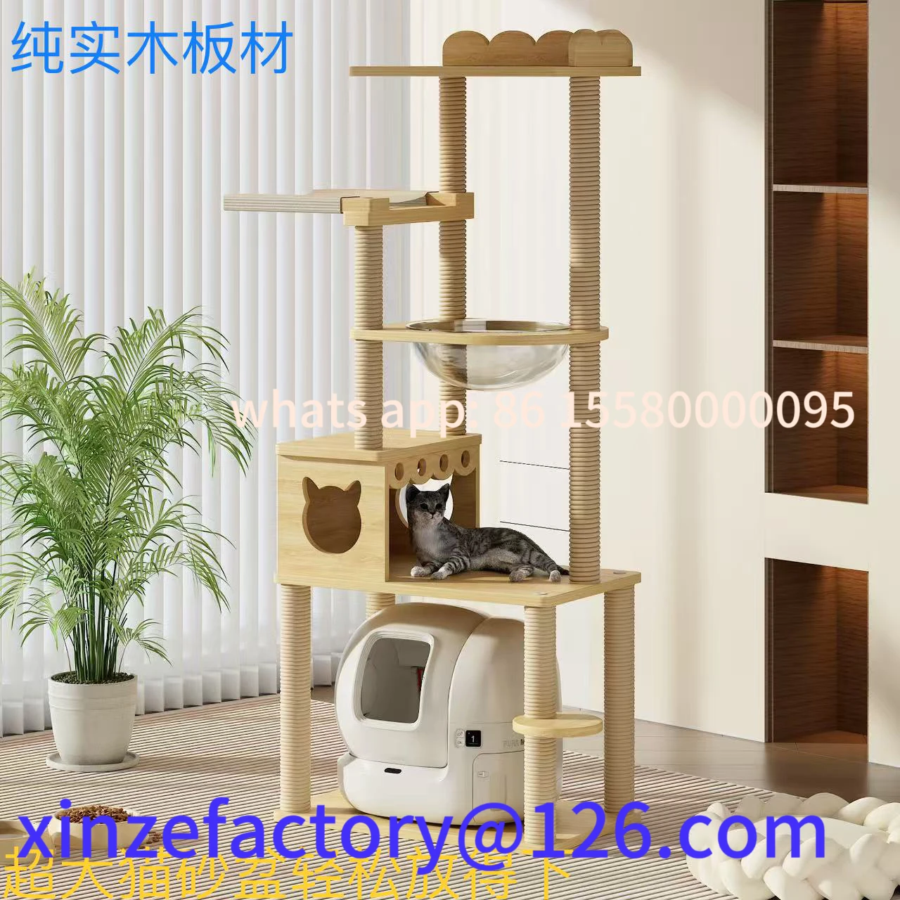

Customizable pure solid wood cat climbing frame integrated four-season universal space capsule hammock