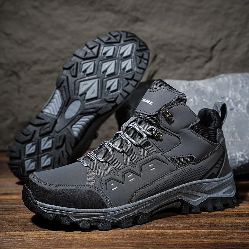 

High-Top Men Hiking Shoes Leather Waterproof Climbing Trekking Sneakers for Men Anti-slip Sports Off-Road Shoes Women Sneakers
