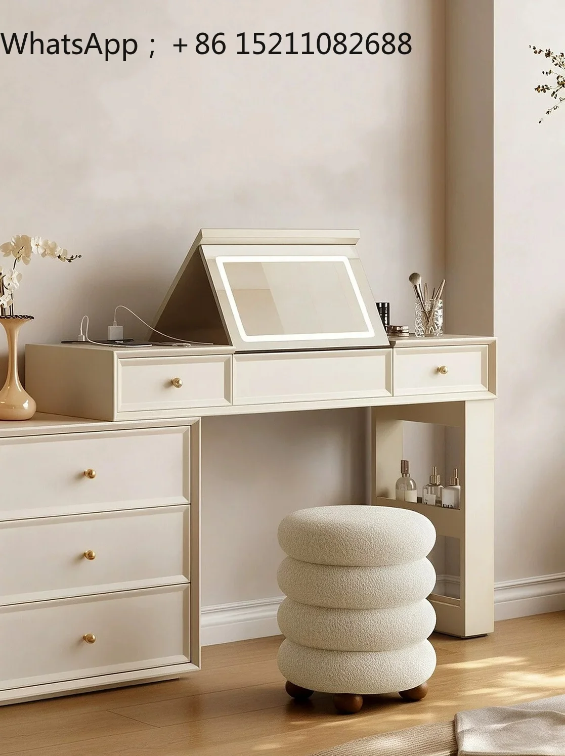 SCY bedside dresser chest integrated bedroom simple hidden mirror solid wood small apartment makeup table