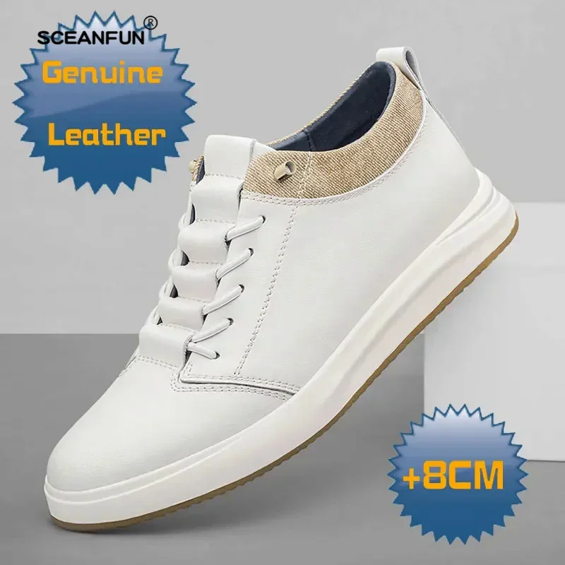 Board Heren Echt Lederen Sneakers Lift Schoenen Zwarte Hoogte Oplopende Schoenen Mannen Luxe 6Cm 8Cm Wit Casual Lift Werk