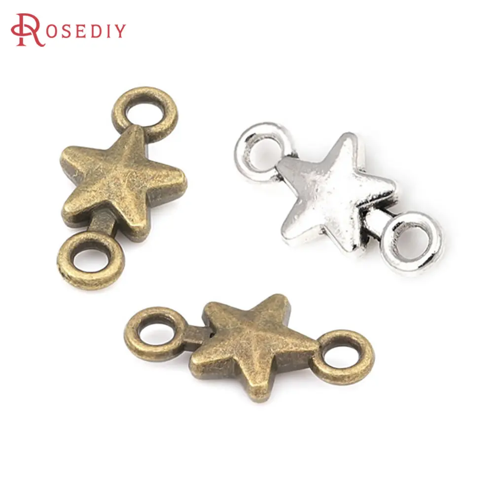 

50PCS Antique Bronze Zinc Alloy 2 Holes Star Connect Charms Diy Jewelry Making Supplies Necklace Earrings Accessories for Women