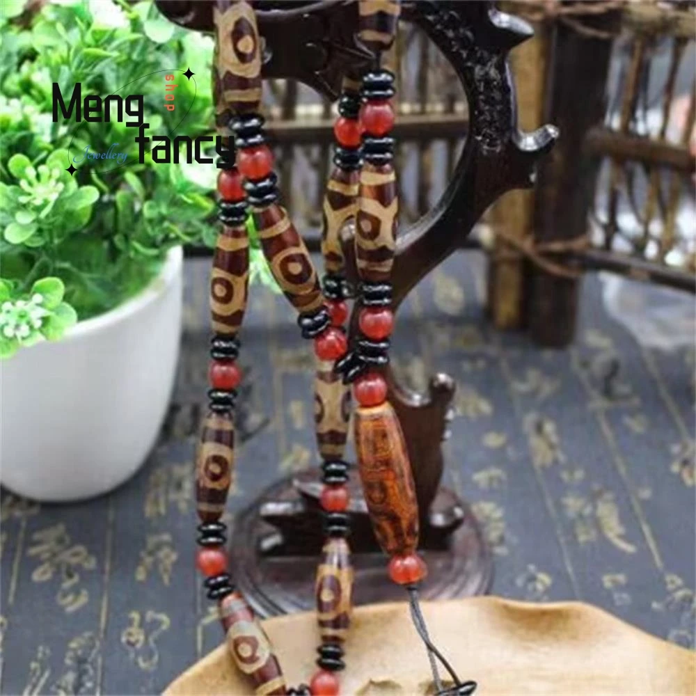 عالية الجودة الرجعية تسعة عيون العقيق الطبيعي البوذية سبحة صلاة تمائم سترة سلسلة أفضل بيع مجوهرات الأزياء هدايا العيد