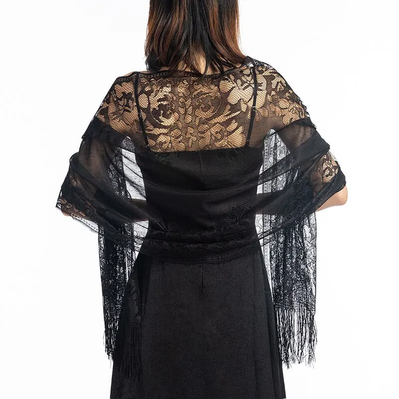 Lace Shawl Evening Dress Party Dinner Shawl Solid Color Hollow Out Lace Floral Jacquard Scarf For Women