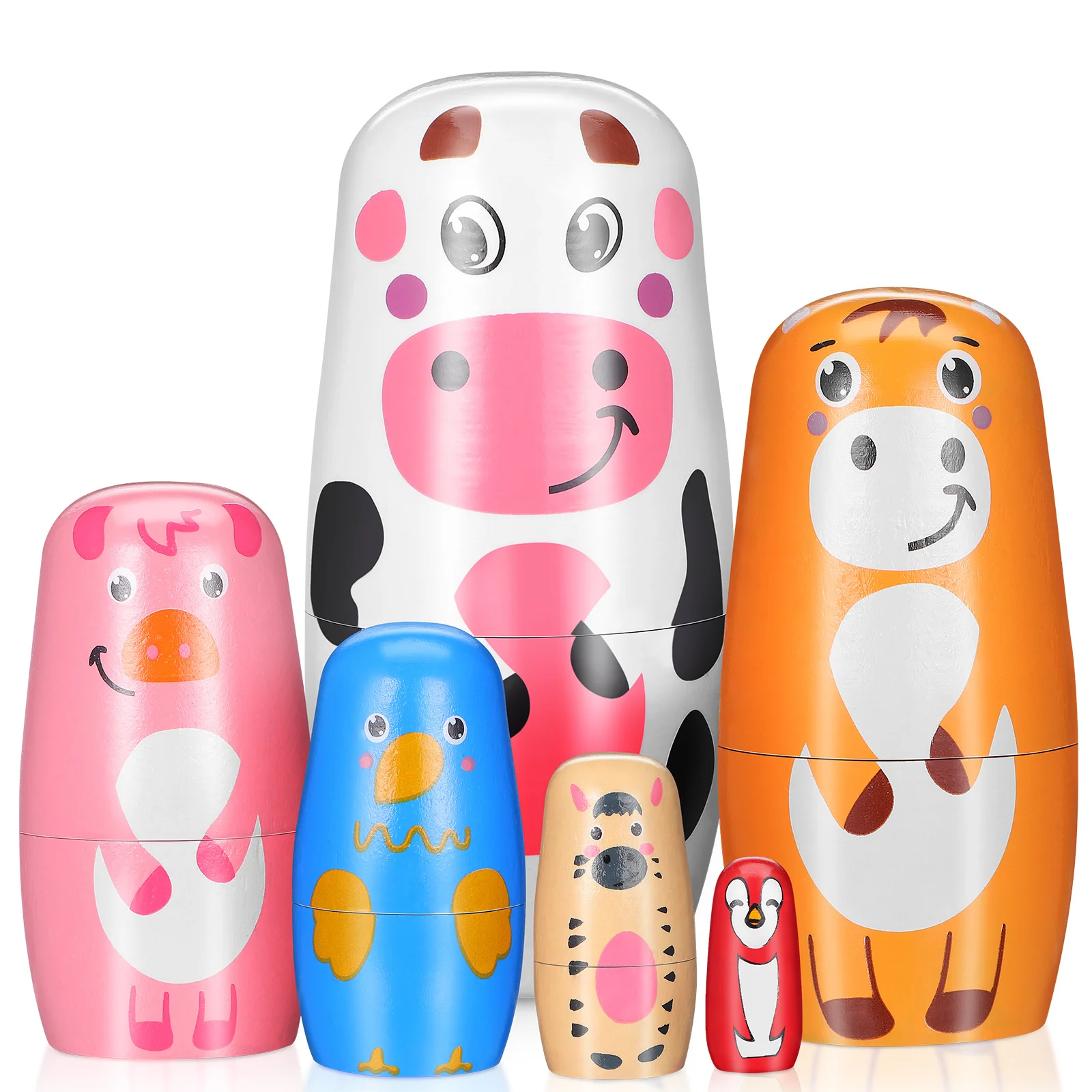 1 مجموعة من نمط الحيوان التعشيش الخشبي الروسية ماتريوشكا الاطفال تطوير الدماغ الجدول الديكور رسم يدوي خشبي