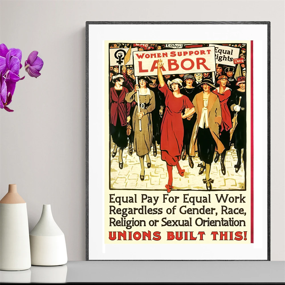 Woman Support Labor Vintage Motivation Poster Equal Rights Print Canvas Painting Vintage Gallery Wall Art Decor