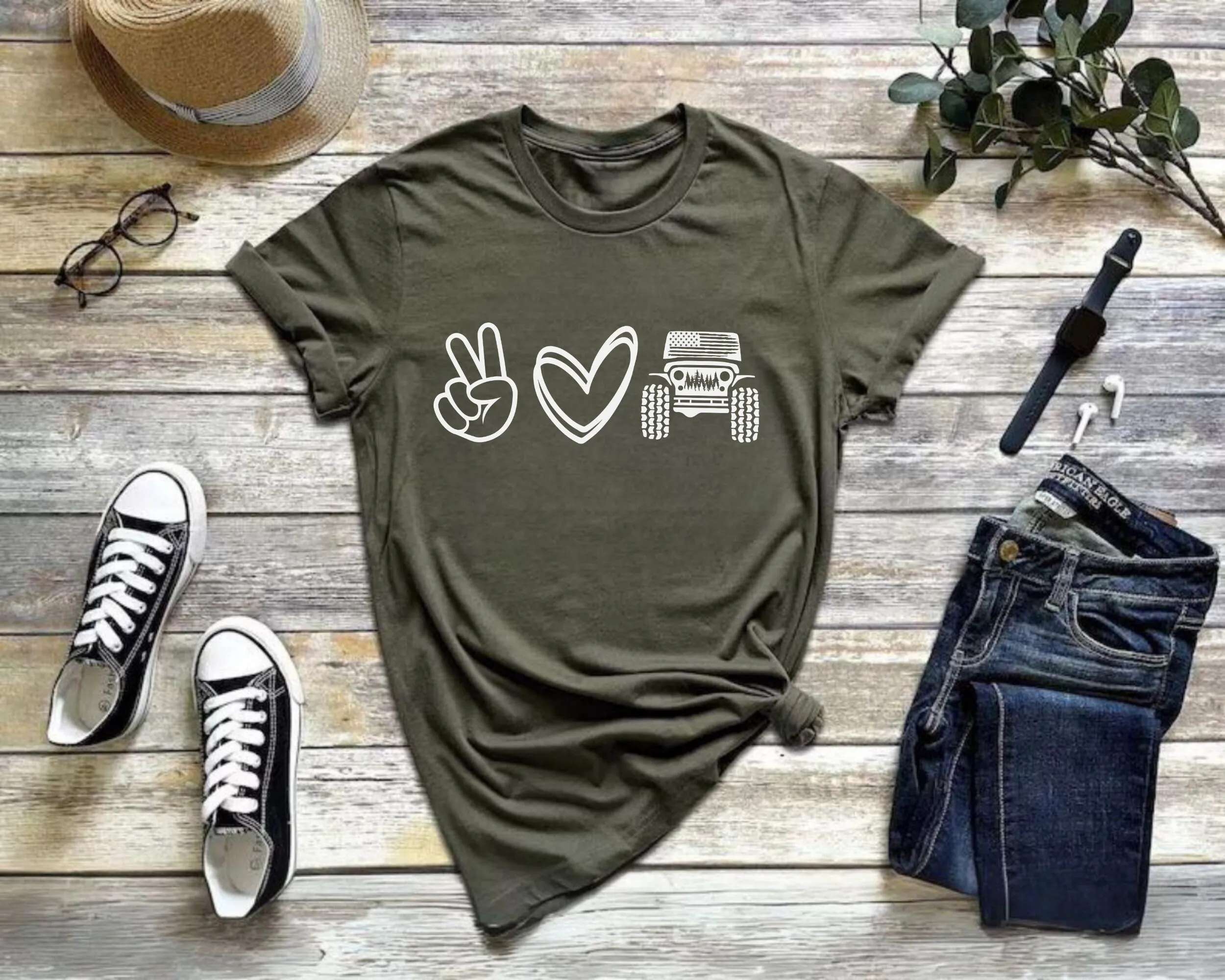 Peace Love Offroad shirt American T US 4WD tee foresT USA Flag sweaT