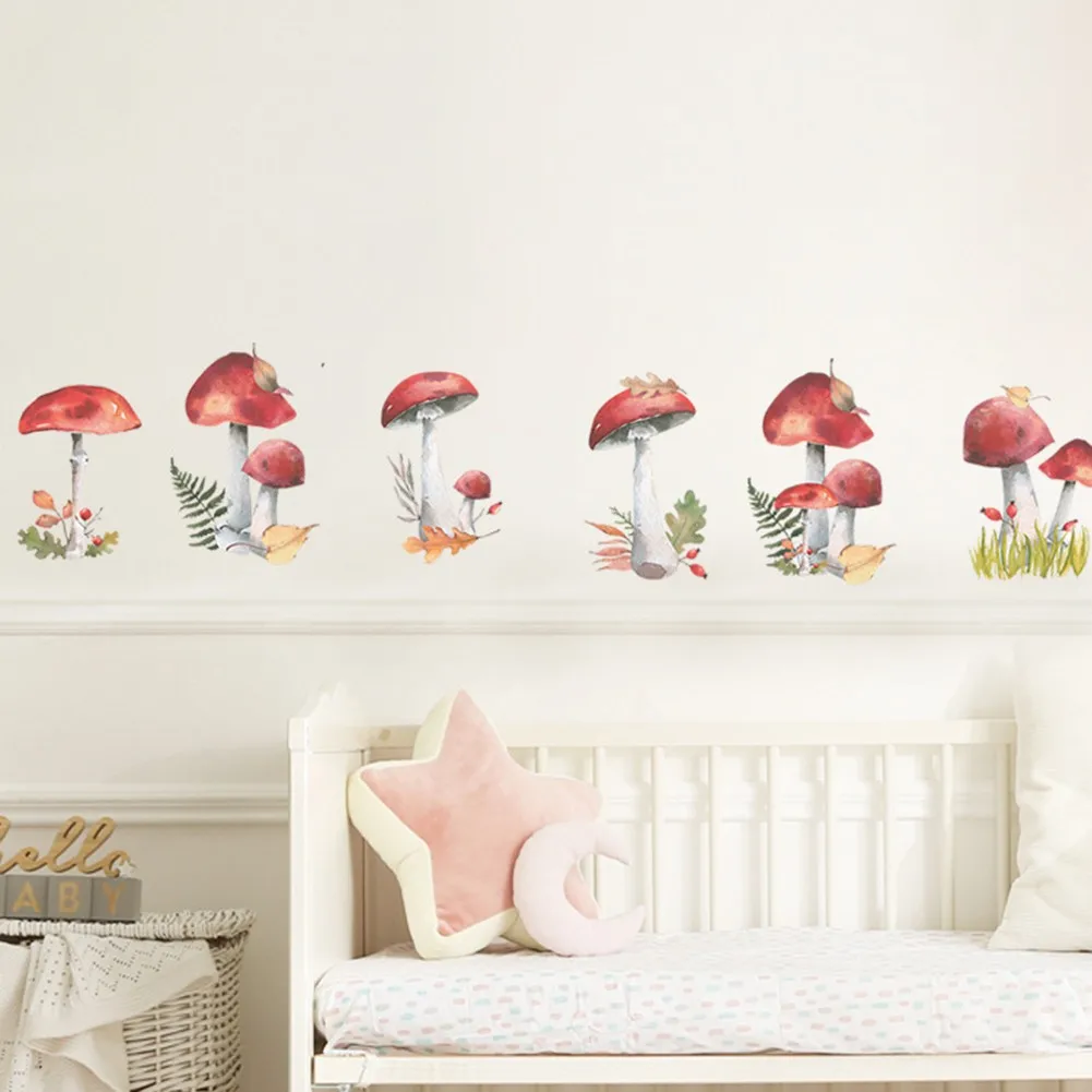 2pcs Cartoon Red Umbrella Small Mushroom Childlike Fun Bedroom Porch Store Wall Beautification Decorative Wall Sticker Pvc