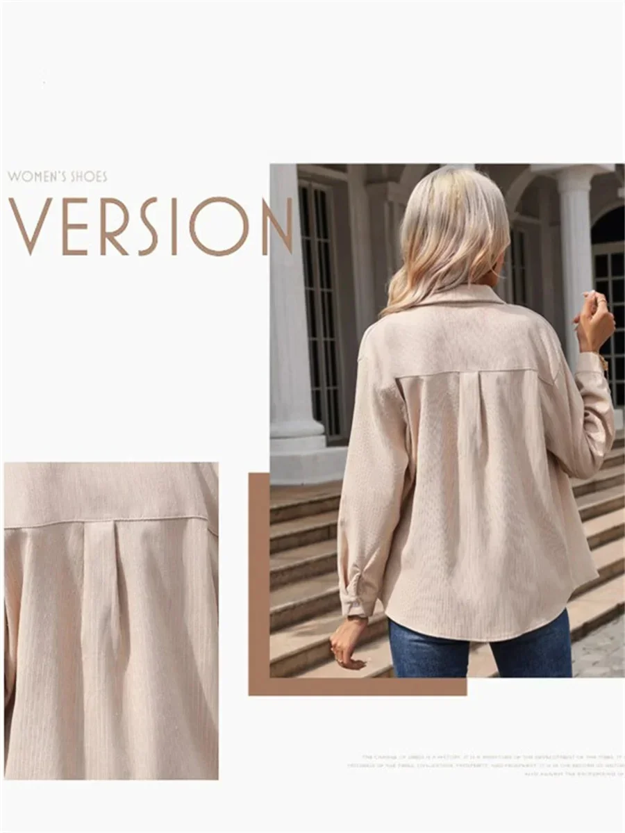 Women Spring Autumn Thick Style corduroy Blouses Shirts Lady Casual Long Sleeve Turn-down Collar Khaki Blouse Tops