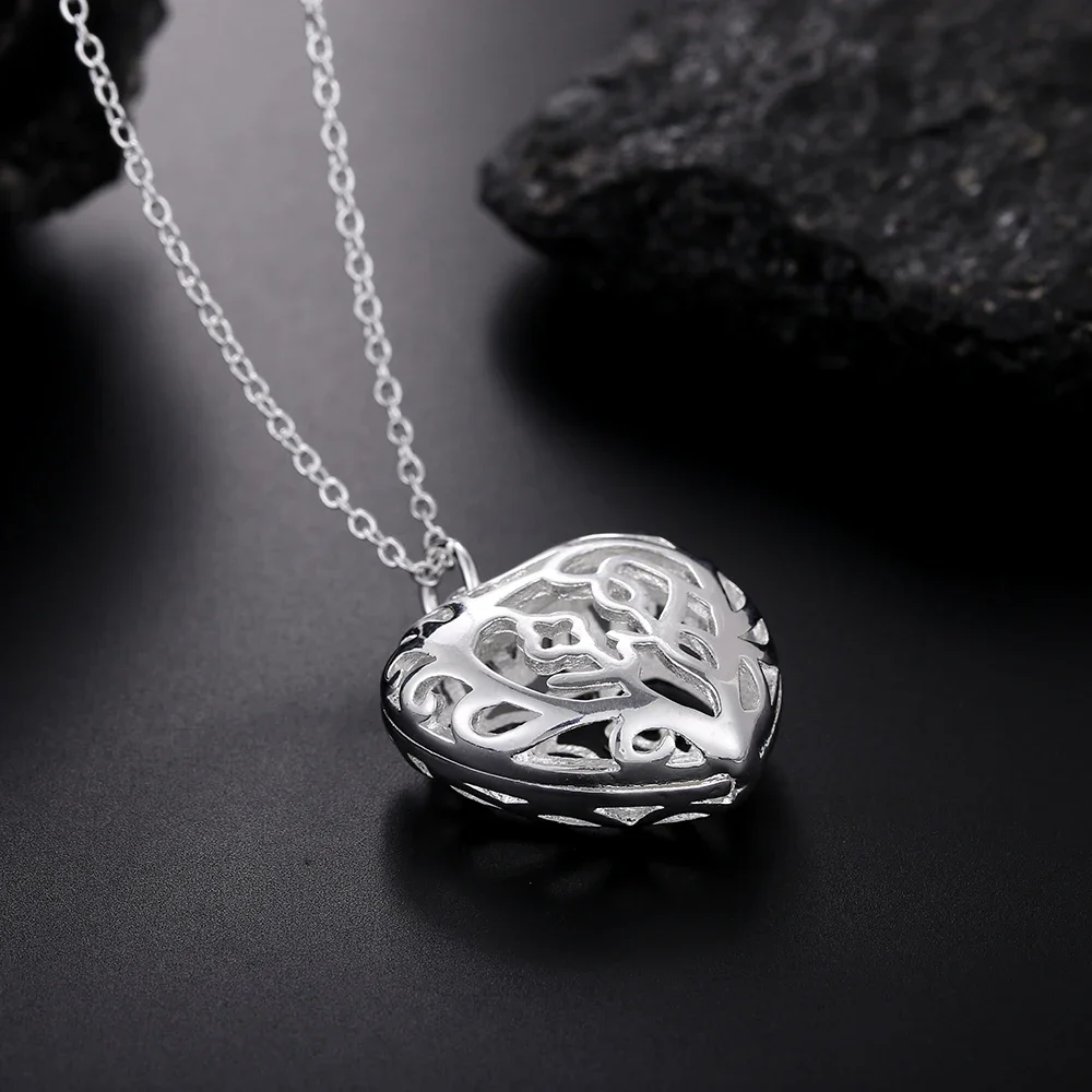 

Hot beautiful 925 Sterling Silver romantic Heart Pendant Necklace For Women Fashion brands party wedding Jewelry gifts