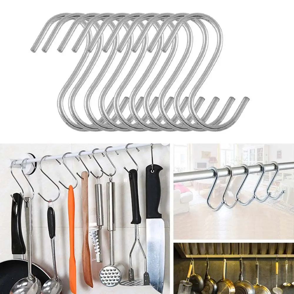 5Pcs S Shaped Hook Kitchen Household Hanger Storage Holders Organizer Stainless Steel Hooks Bathroom Storage Holder Rack