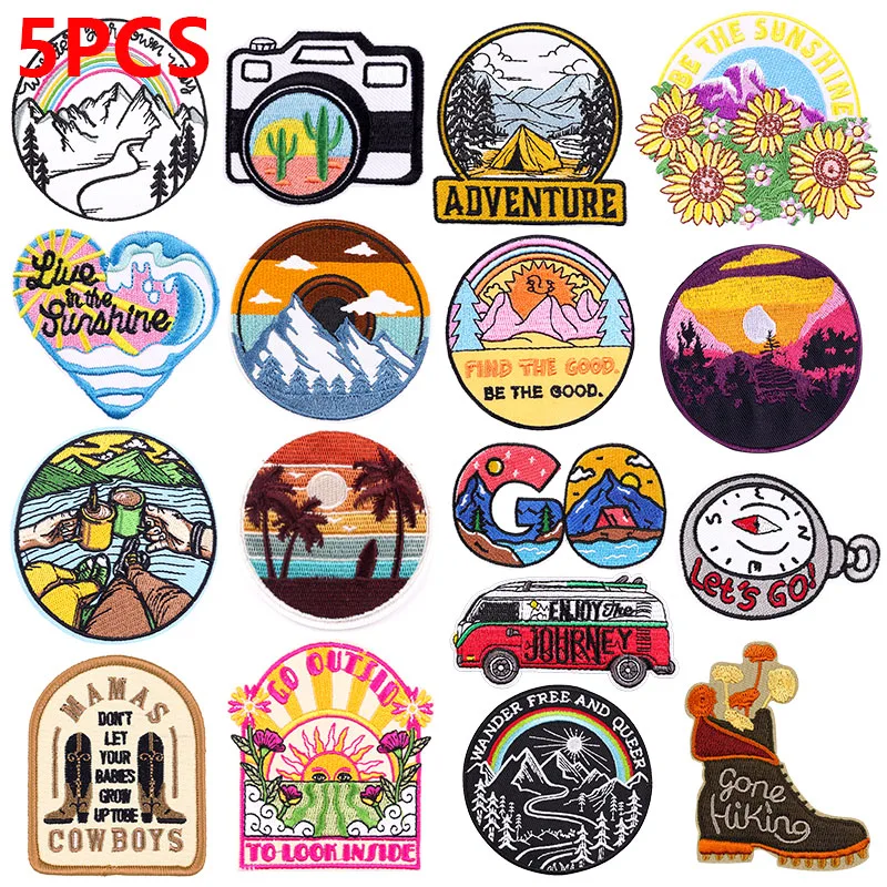 5 Teile/lose Outdoor Berg Patch Eisen Auf Stickerei Patches Für Kleidung Thermaldklebende Patches Auf Kleidung Camping Wandern Abzeichen