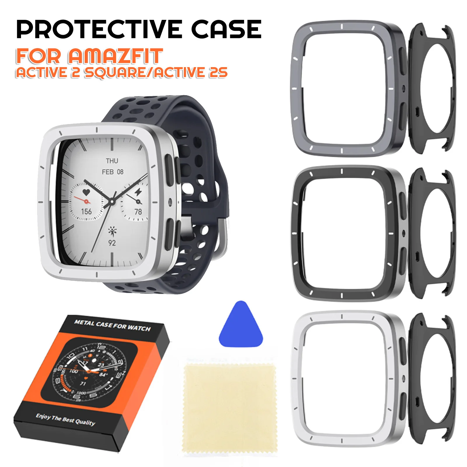

Protective Case TPU Back Cover Watch Protective Cover Frame Bumper Case Cover for Amazfit Active 2 Square Smartwatch