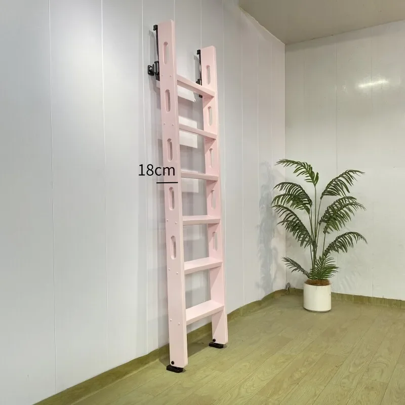 Pink vertical storage telescopic wall-attached household solid wood support upper and lower bunk telescopic attic ladder