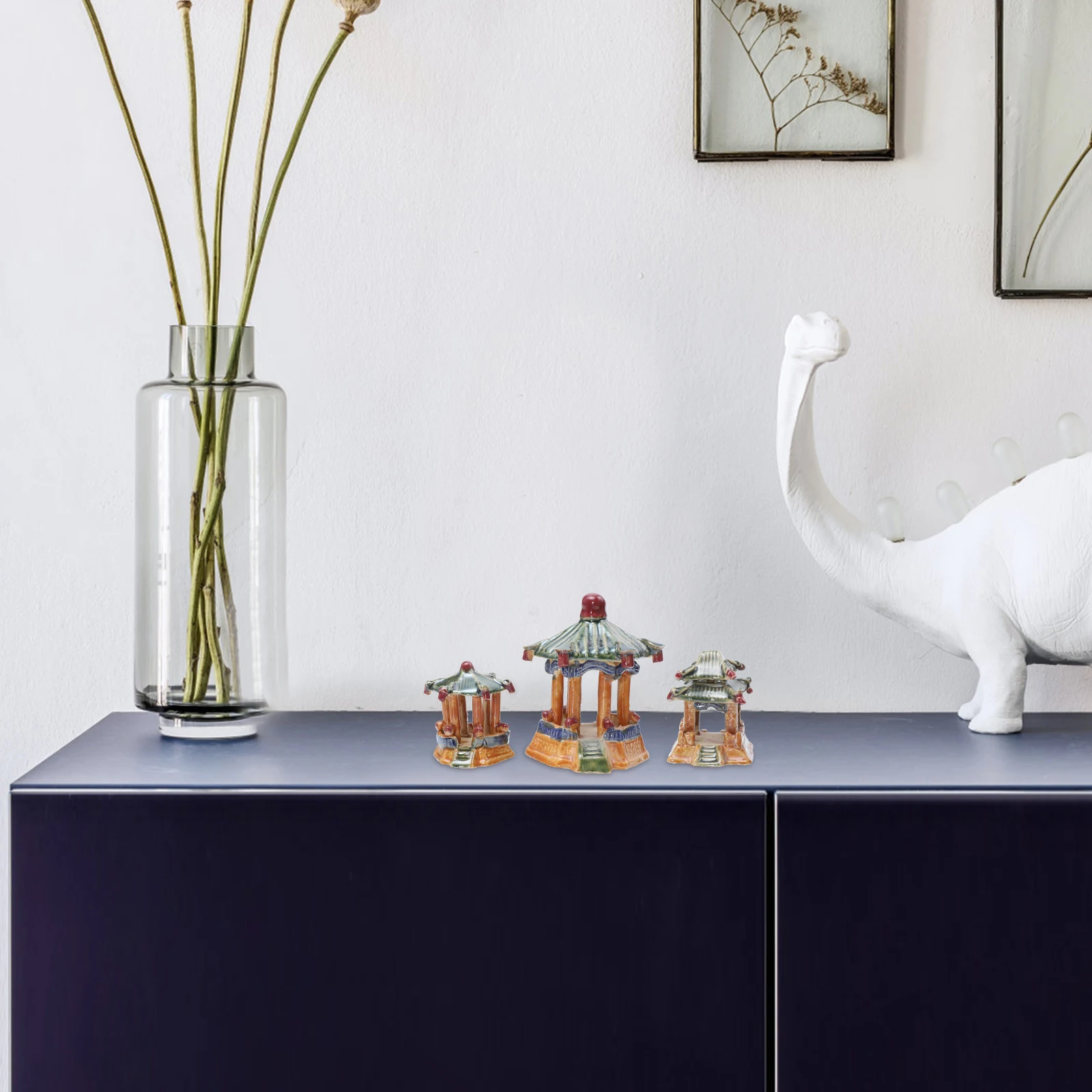 

3Pcs Vivid Ceramic Pavilion Statue Aquarium Ornaments Long-Lasting Fish Tank Decor Photography Props Ceramic Pavilion