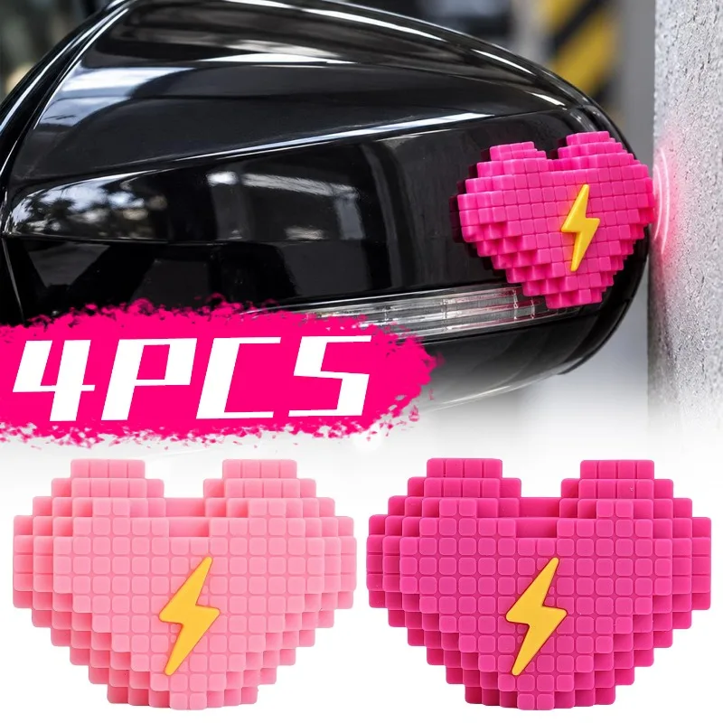 Car Door Corner Anti Collision Decal 3D Pixel Heart Edge Guard Cute Building Block Scratch Protector Universal Decor Sticker
