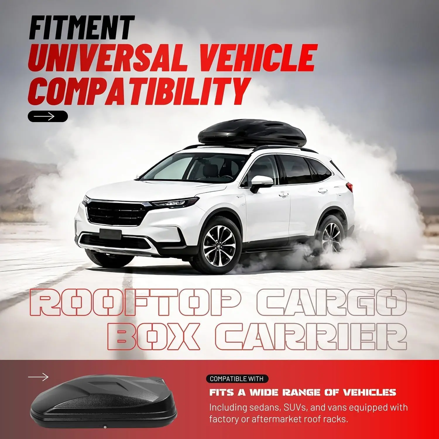 15 Cubic Roof Cargo Box Lockable Dual-Side Opening Roof Top Carrier | 53 X 32 X 15 Inches, Plastic(ABS) Black