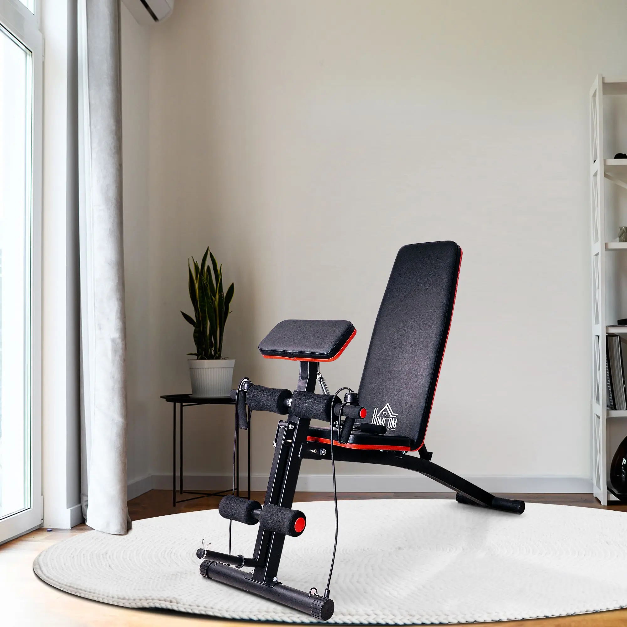 HOMCOM Panca Palestra Pieghevole, Panca Addominali Multifunzione Inclinabile con Schienale Regolabile a 7 Livelli, Macchina Leg Extension, Cuscinetto,