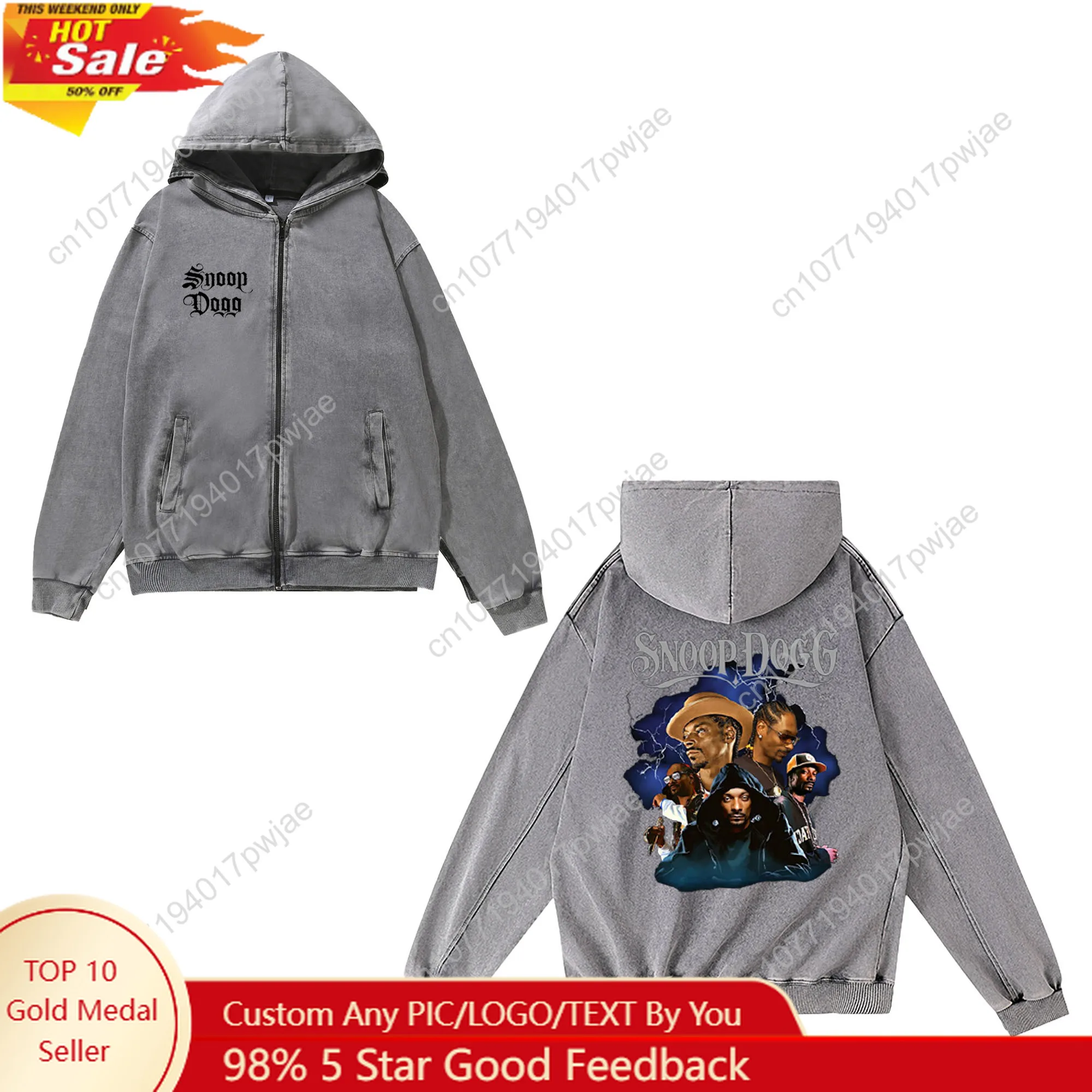 

Snoop Dogg Rapper Zipper Sweatshirt Man Woman Vintage Hoodies Sweat Shirt With Pocket Full Zip Customized Jacket Tops