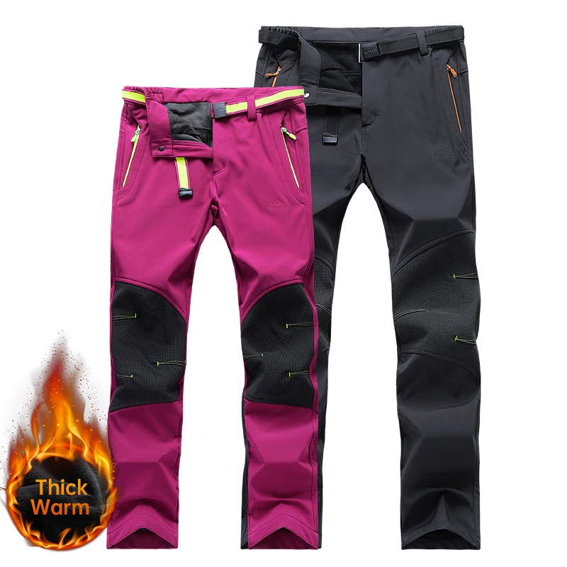 

Women Autumn Winter Fleece Warm Long Pants Outdoor Camping Sports Casual Overalls Trousers Waterproof Softshell Thick Trousers