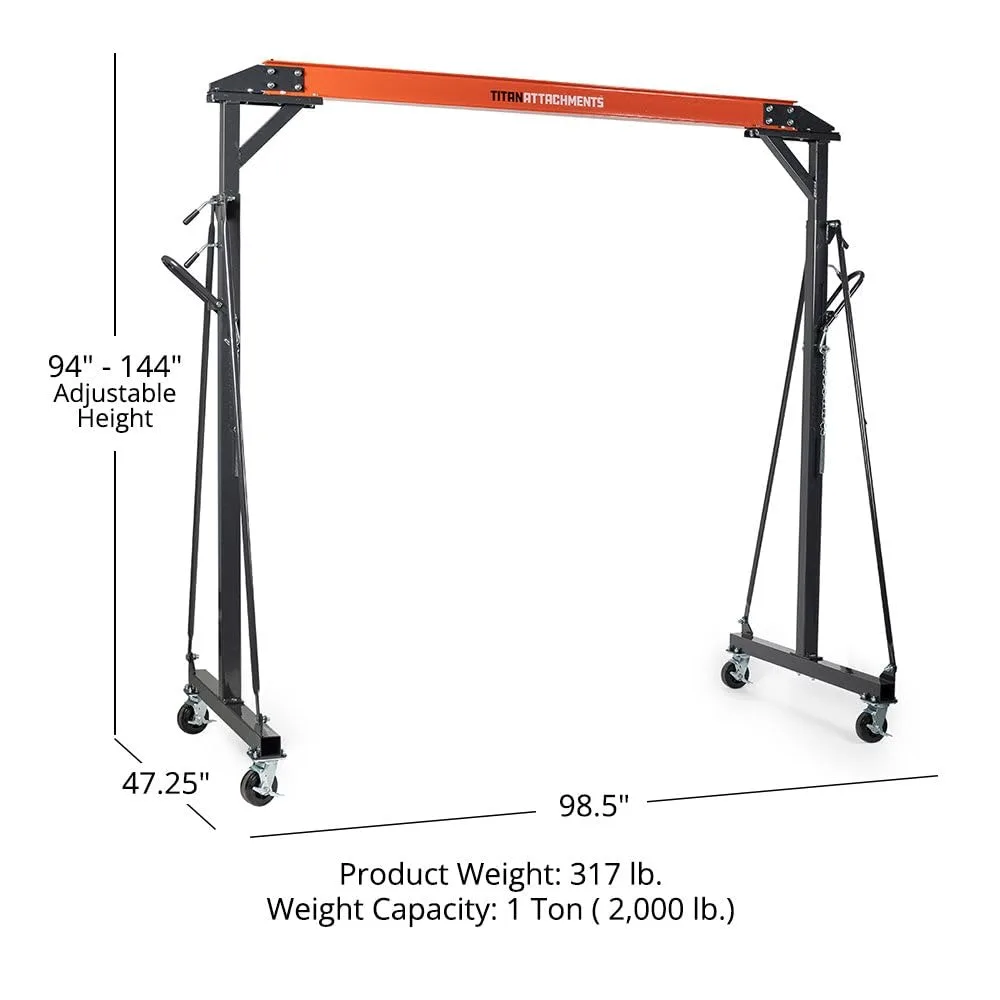 Adjustable Gantry Crane,1 Ton Capacity,Shop Lift Hoist Rated 2,000 LB,Design with Locking Wheels, Adjustable Height up to 12 FT