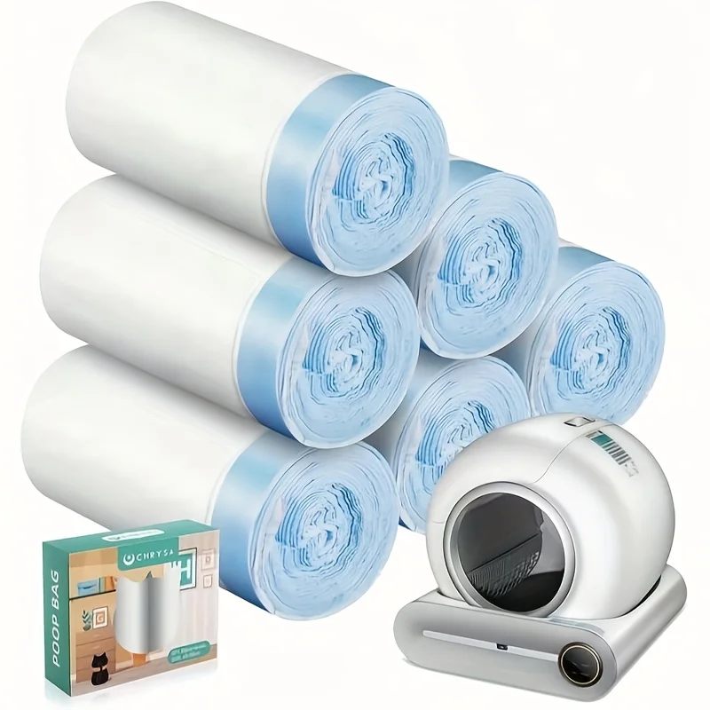 

60 Pack Cat Litter Box Trash Bags, Extra Large Drawstring Cleaning Bags, Suitable for Self-Cleaning Cat Litter Boxes, 3 Rolls of Special Automatic Trash Bags for Pet Cat Litter Boxes