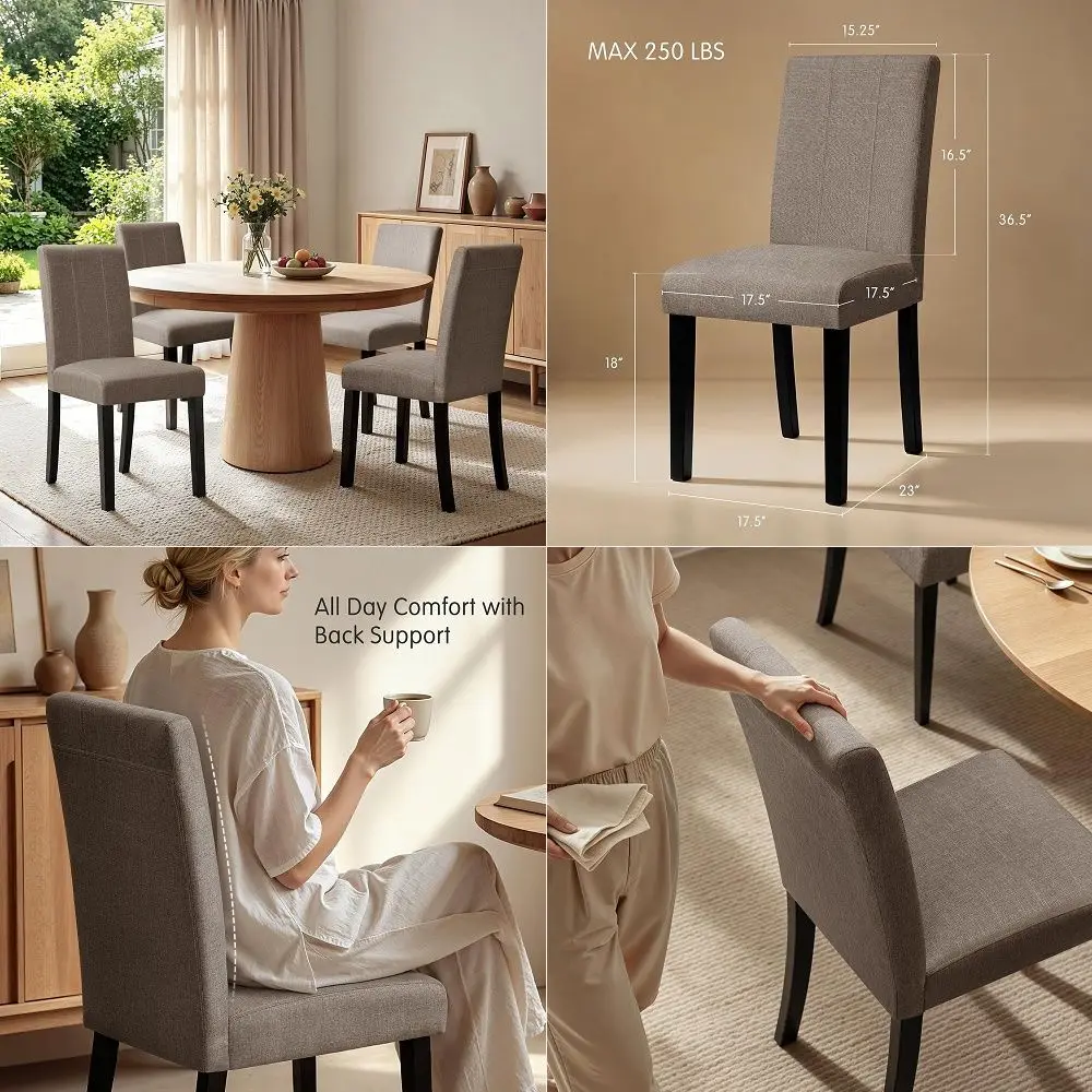 

Upholstered Dining Chairs Set of 4, Fabric Dining Room Chairs with Solid Wood Legs, Modern Kitchen Chairs for Farmhouse Living