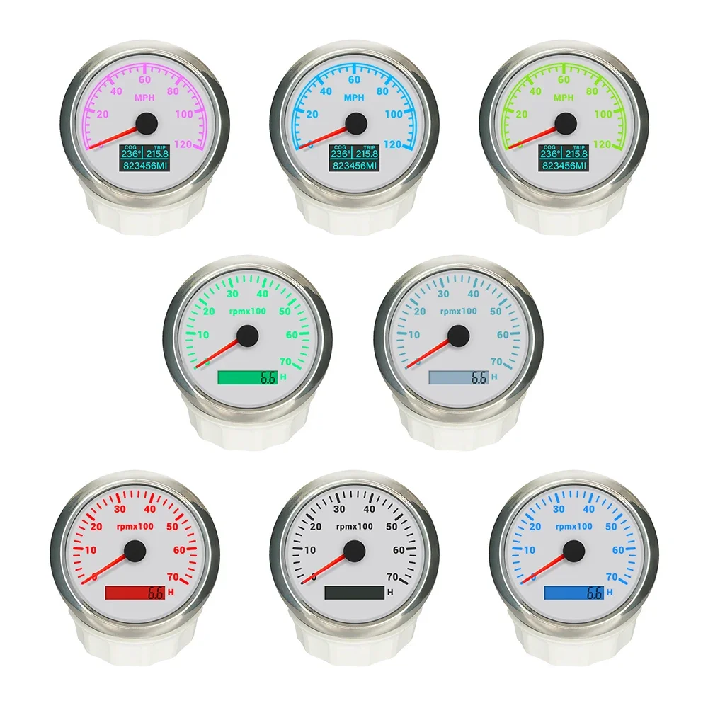 85mm GPS Speedometer 0-60MPH 80mph 160MPH + 4KRPM 7000RPM 0-8000RPM Tachometer with 7 Colors Backlight for Car Boat Yacht 9-32V