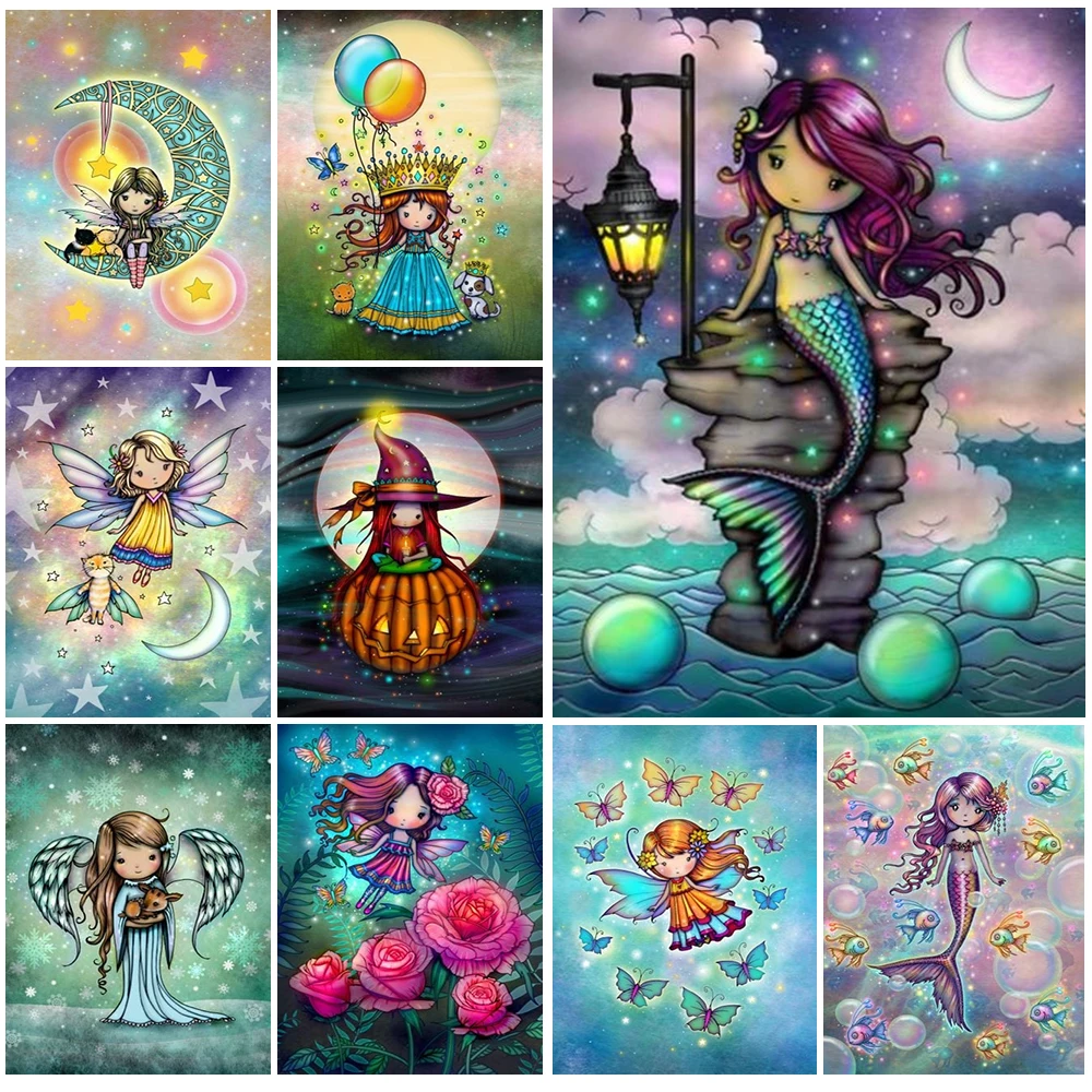 

Cartoon Girl Mermaid Moon Nursery Posters Prints Wall Art Canvas Painting Home Decor Wall Pictures For Living Room Unframed