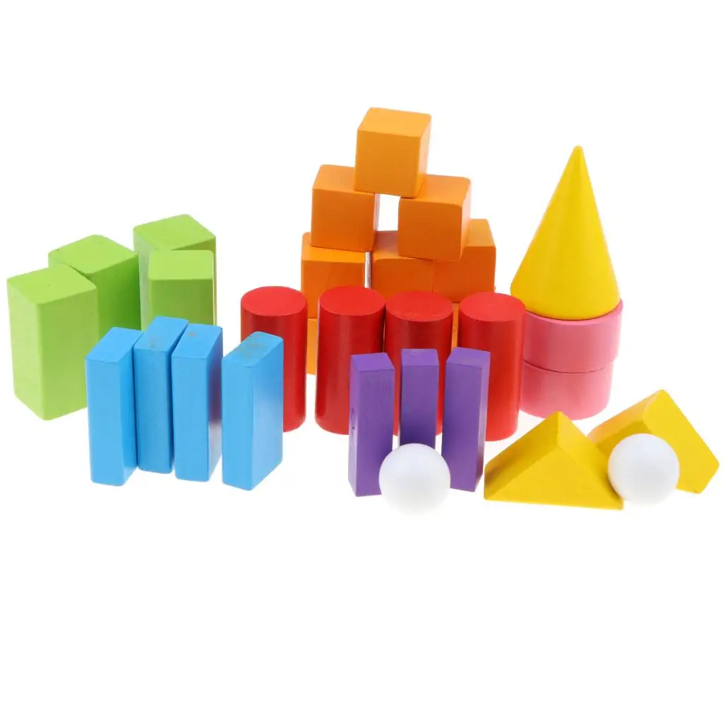 Wooden Geometric Solids Geometry Shape Blocks (Set of 32) Math Learing Toy