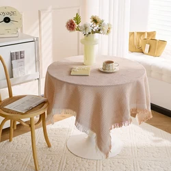 Creamy White Heavy Cotton Tablecloth Square Small/Fringed Table Cloth/Coffee Table Cloths/End Table Covers for Table Decoration