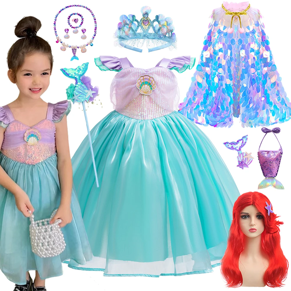 

Fancy Girls Princess Ariel Dress Up Halloween Festival Little Mermaid Costume Birthday Party Korean Style Fashion Shell Dress