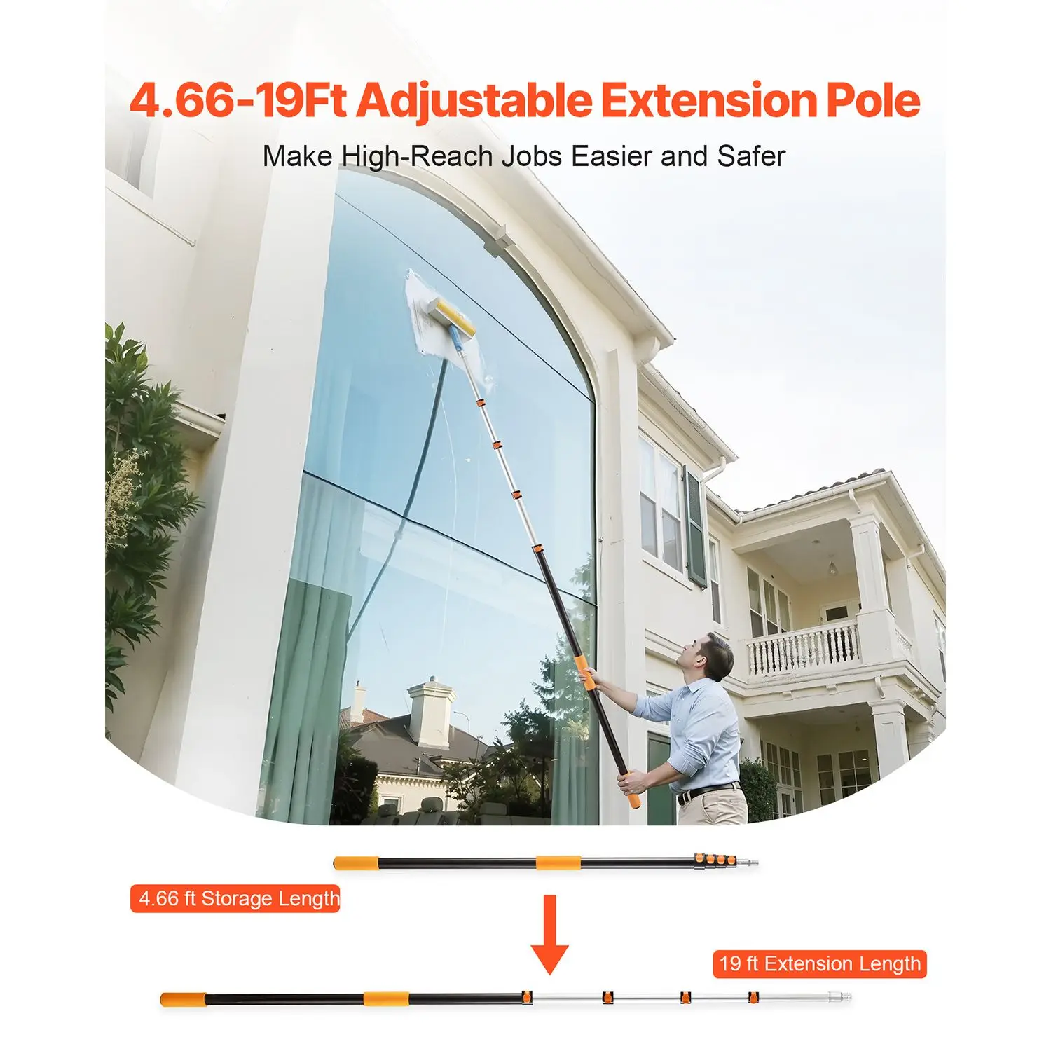 Telescopic Extension Pole, 4.66-19 FT Multi-Purpose Extendable, Sturdy Aluminum Alloy Paint with Flip-Lock Design, High Reach