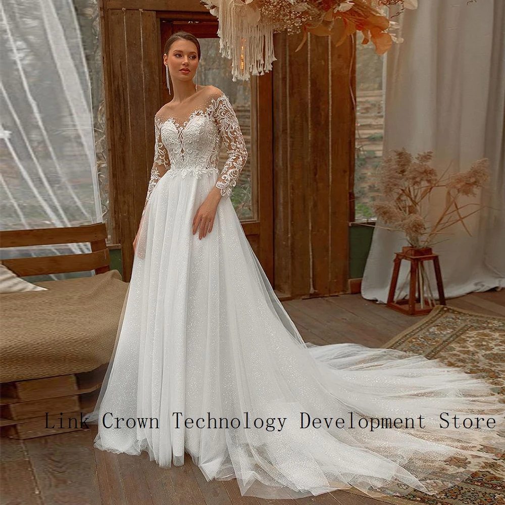 

Gorgeous Strapless Wedding Dresses with Lace 2024 Full Sleeve Soft Tulle Bridal Gowns for Women Sweep Train Vestidos De Novia