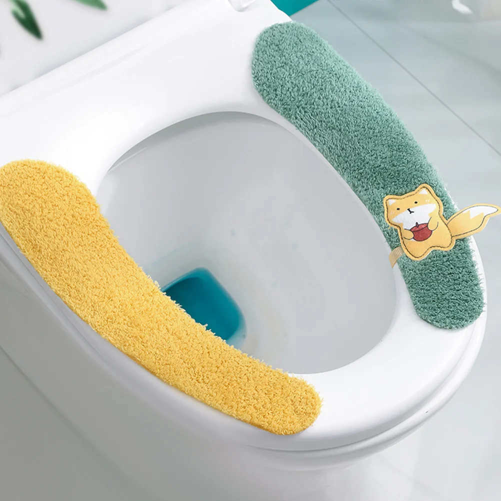 

2pcs Thick Warm Toilet Seat Covers Washable Soft Non-Slip Reusable Cushion Pads For Bathroom Random Color Warm Toilet Seat
