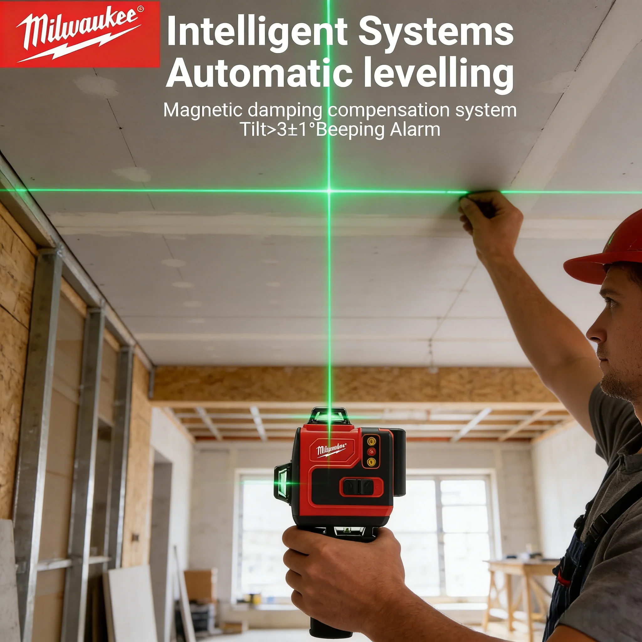 Milwaukee M18 Battery Compatible Laser Level, 4D 6 Lines 360° Green Beam, High Precision Horizontal Vertical Self-Leveling Tools