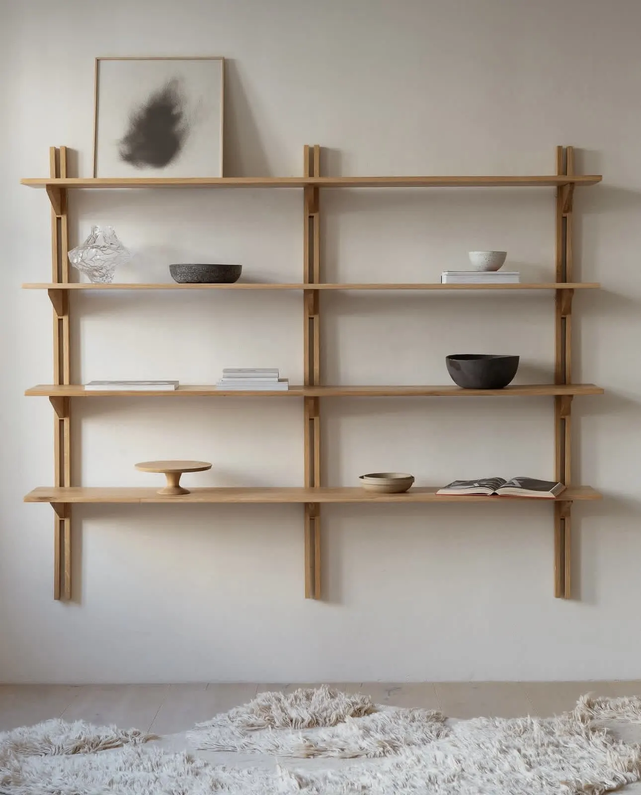 Wall shelf wall baffle solid wood bookshelf background wall display shelf storage creative display background tea room
