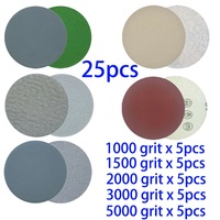 25pcs Water/Dry Sanding Paper 5inch 125mm HookAnd Loop Sanding Disc 1000 1500 2000 3000 5000 Grit Sand Paper Abrasive Tools Set