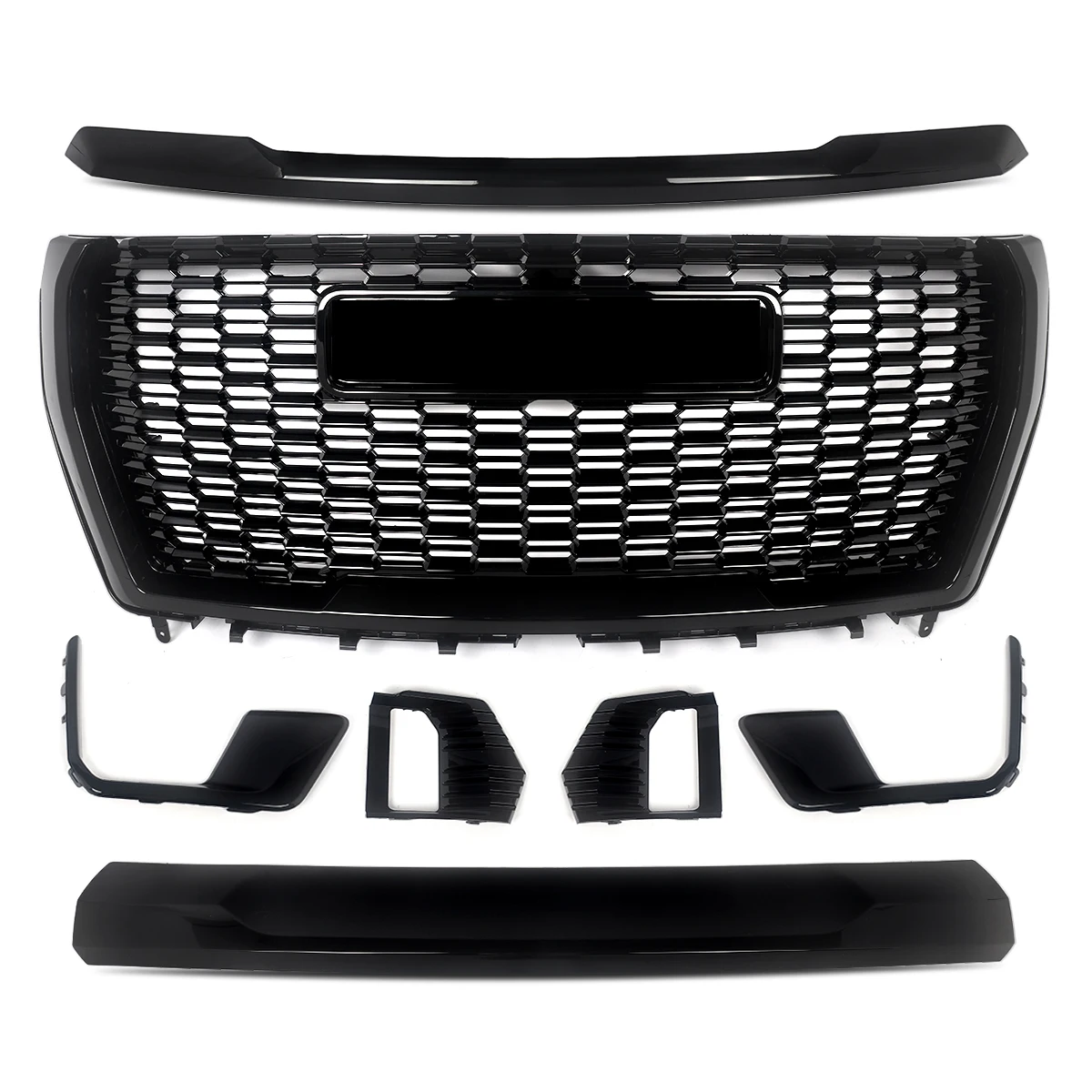 Front Grills Assembly Compatible For GMC Yukon/XL Denali 2021 2022 2023 2024 Front Bumper Hood Grille Trim Glossy Black Magickit