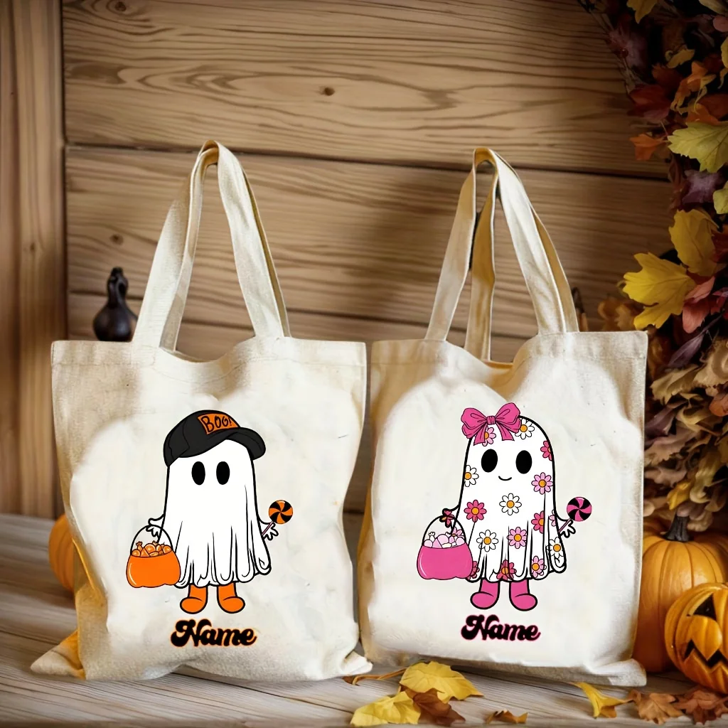 Personalized Halloween Trick or Treat Tote Bag with Spooky Patterns Large Capacity Stylish and Minimalist Halloween Gfits Bags