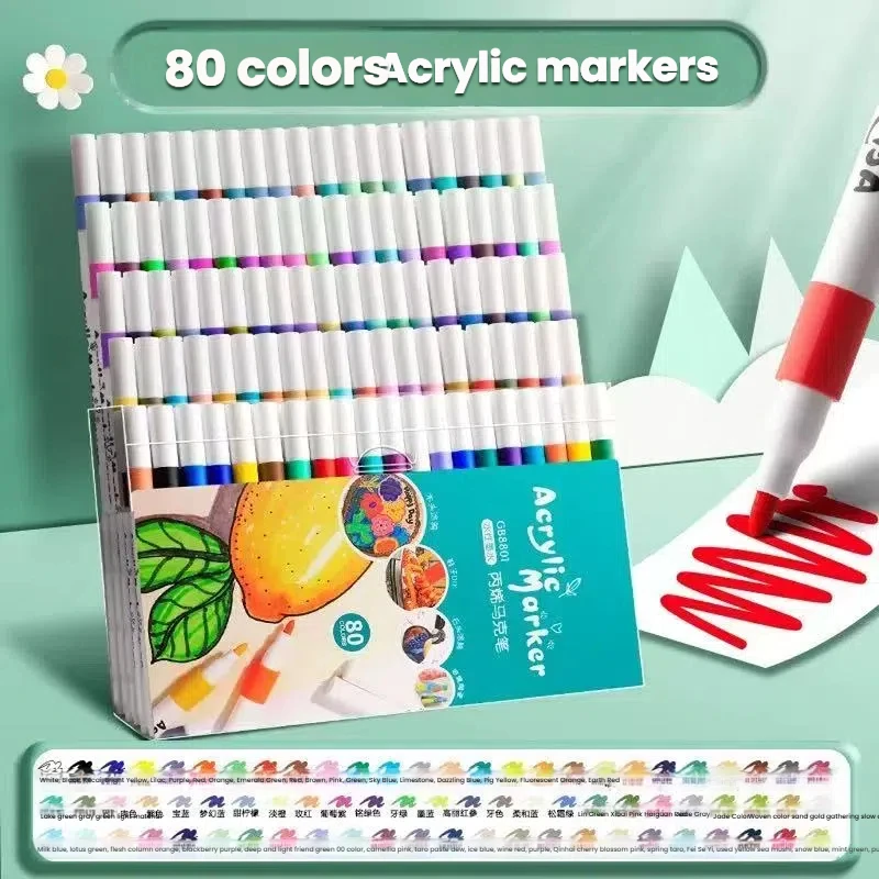 12-80 Colors Set Acrylic Paint Art Marker Pen Rock Painting for Kids Graffiti Stone Ceramic Glass Wood DIY Crafts Art Supplies