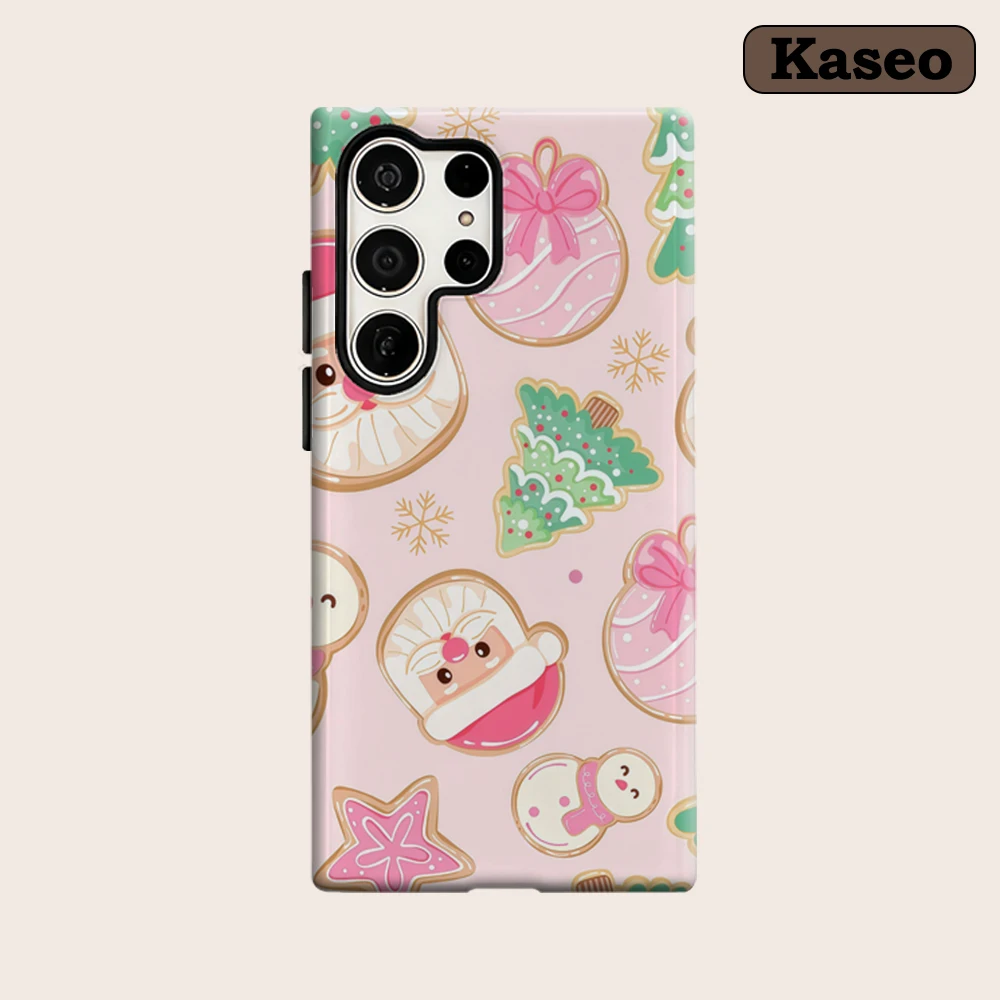 

Kaseo Phone Case for Samsung Galaxy S26 S25 Ultra S24 S23 Ultra Plus Shockproof Double Layer Blush Christmas Cookie Cover