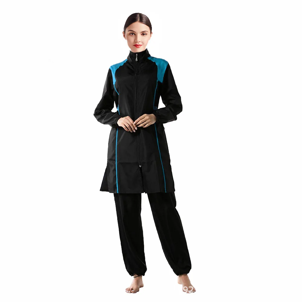 Burkini Long Muslim Women's Plus Size Solid Stitching Swimwear Conservative Three-piece Set with Cap Burkini Islamique Femme