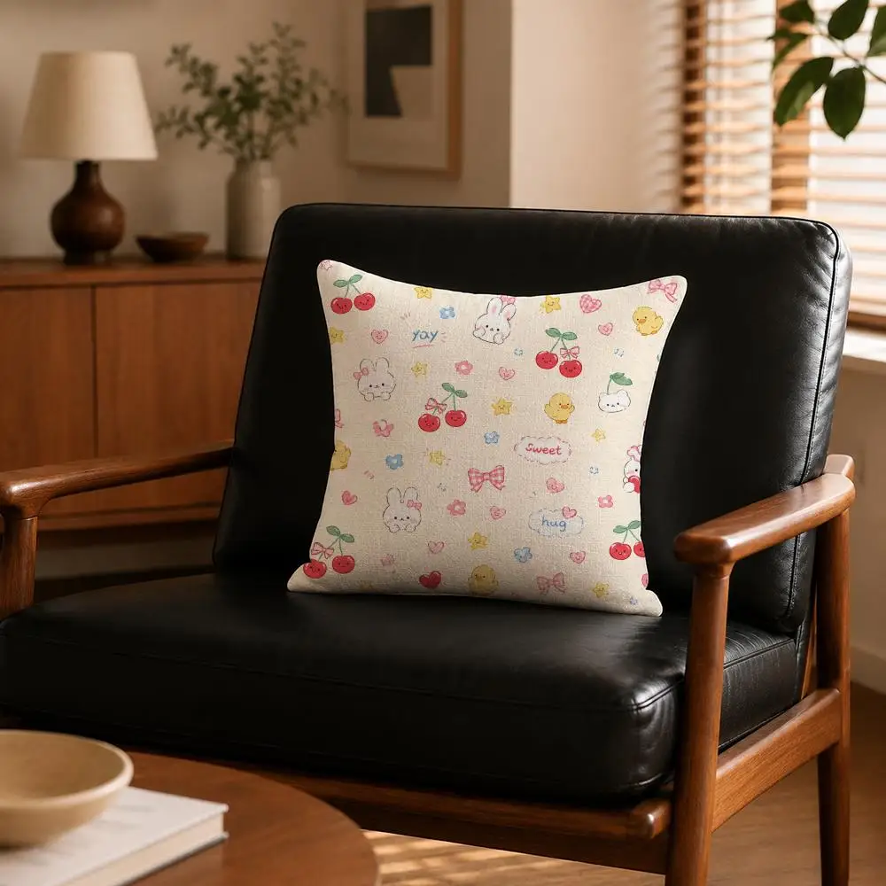 Pattern Cute Japanese Doodle Cushion Cover Cushion Covers Natural Linen Breathable Sofa Bedroom Decor Pillowcase