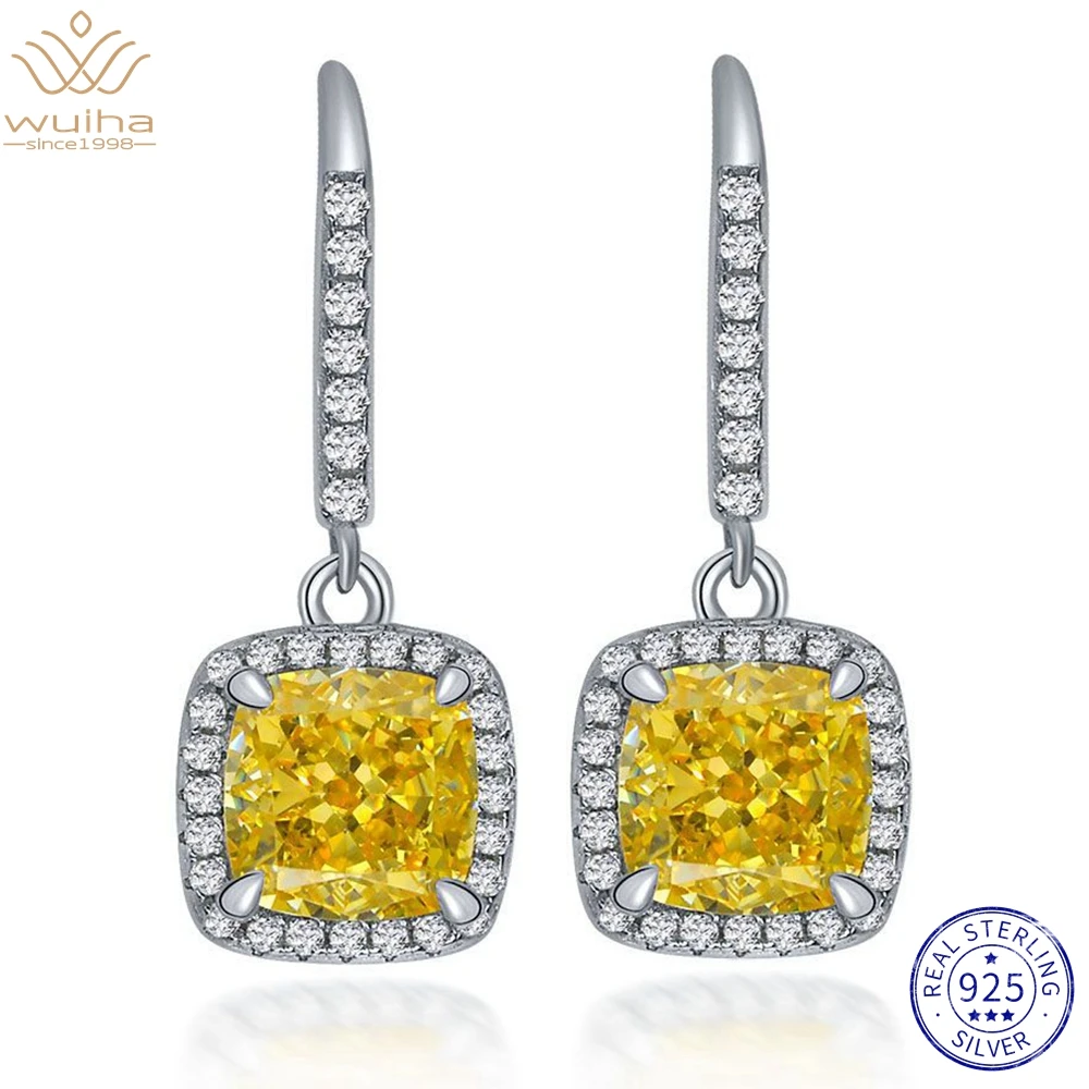 

WUIHA 925 Sterling Silver Cushion Cut 7*7mm Fancy Yellow Created Moissanite Diamonds Drop Earrings for Women Gifts Drop Shipping