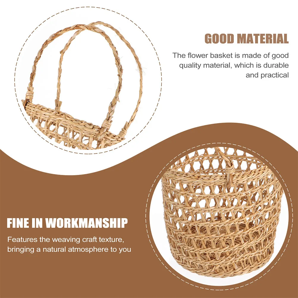 

Straw Small Flower Basket Decorative Storage Sundry Container Household Woven Multi-purpose Desktop Handheld